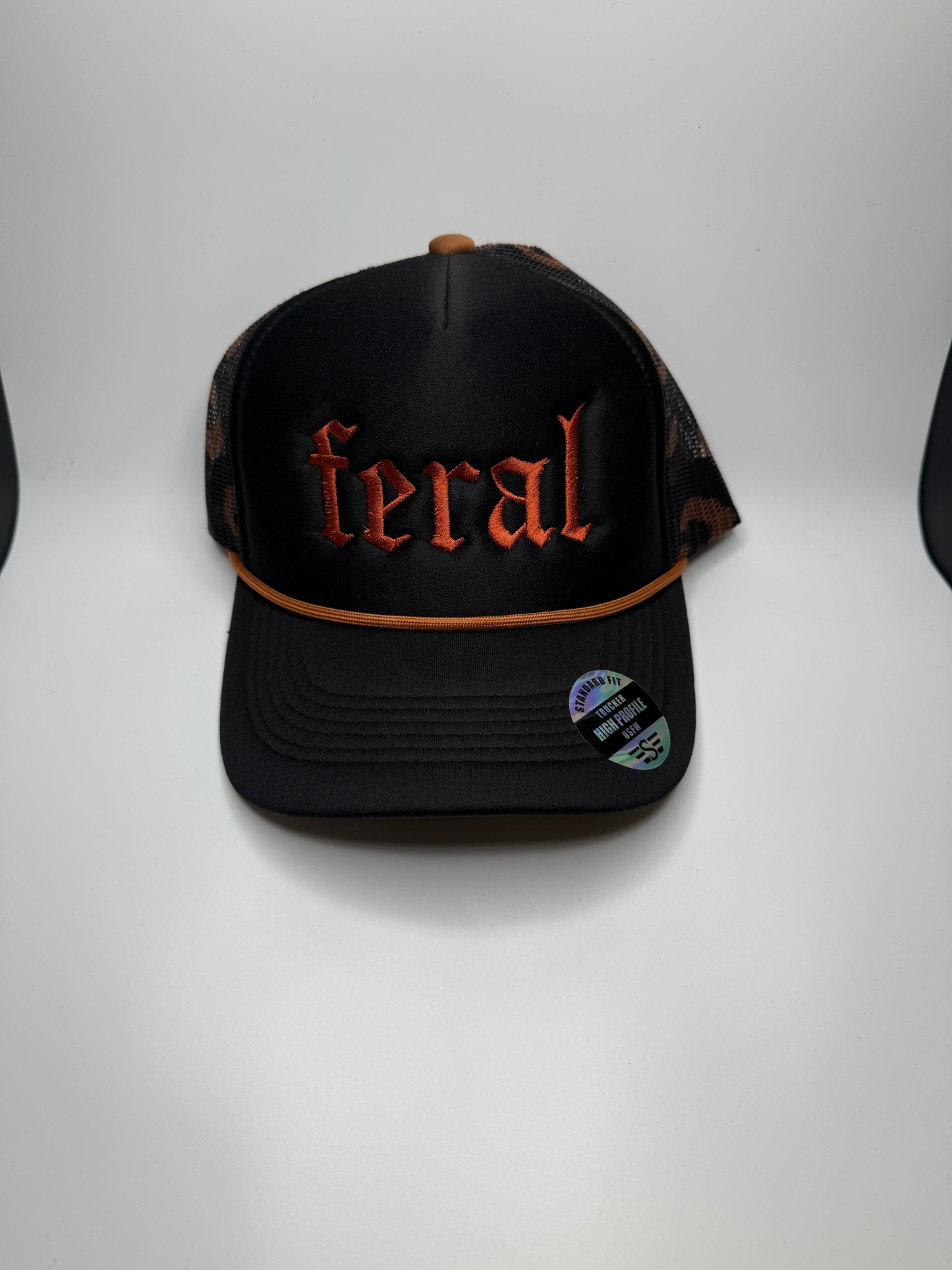 Feral Trucker Hat – Black & Leopard Mesh