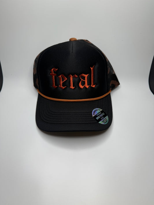 Feral Trucker Hat – Black & Leopard Mesh