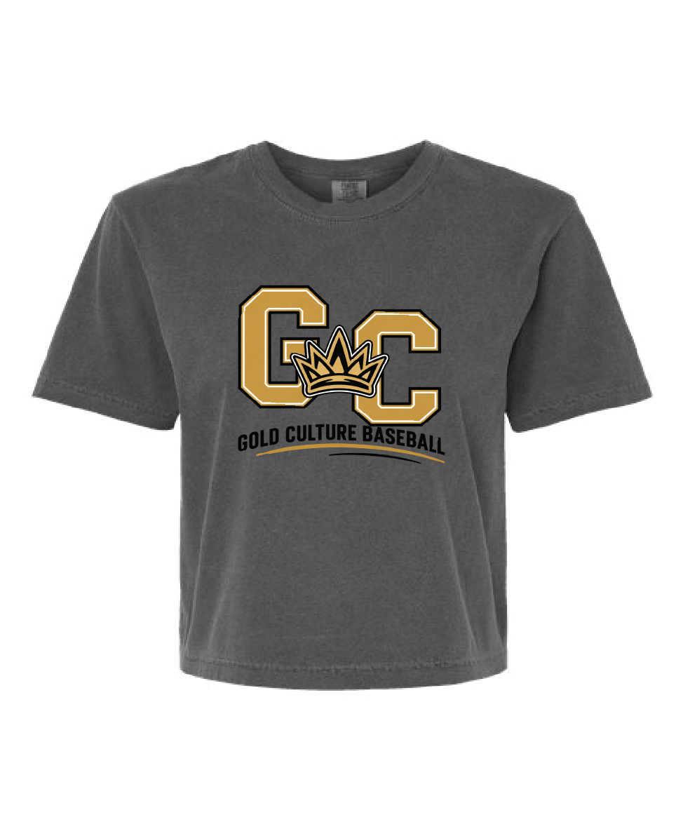Women Culture Comfort Colors Boxy Tee -- Gold Culture Baseball Varsity Shirt